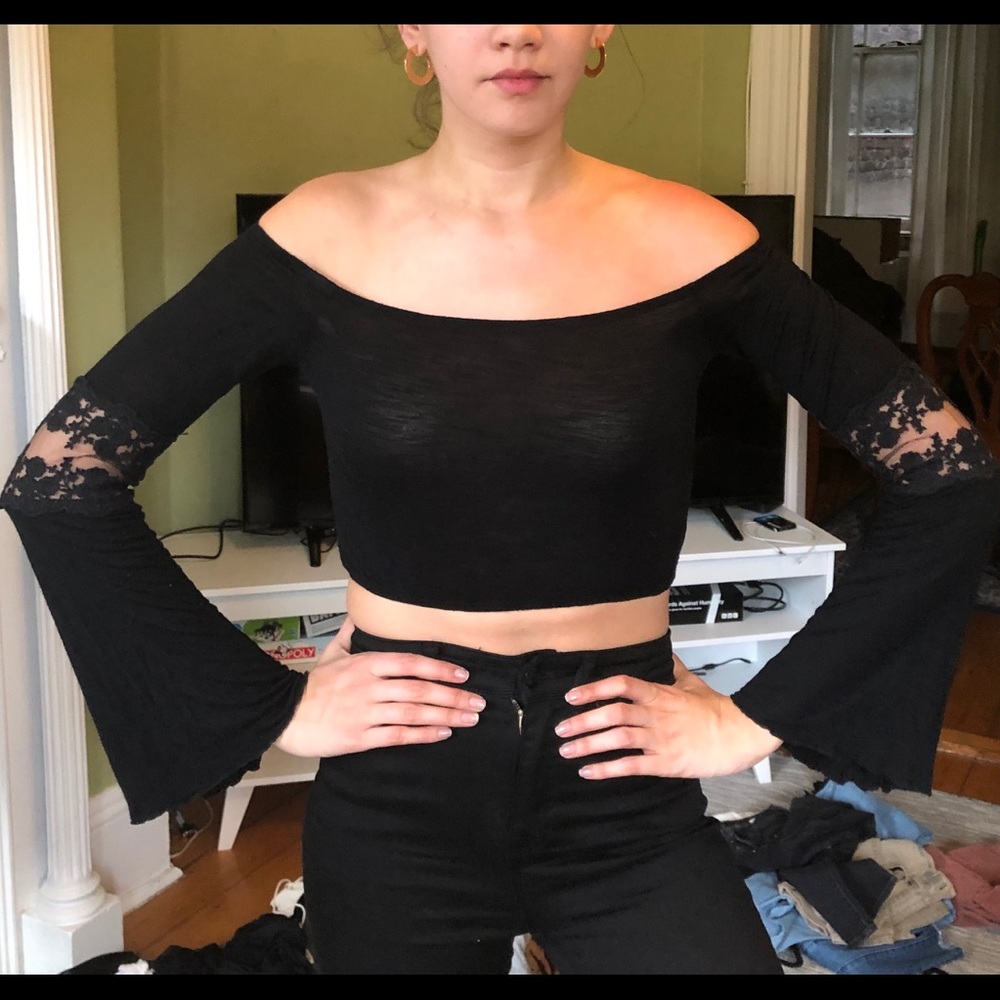 Off the shoulder, bell sleeve crop top
